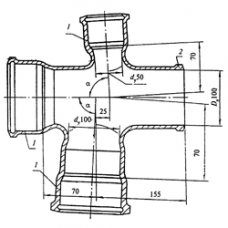 Чугунная прямая крестовина 100x50 мм прямая со смещенной осью отвода СЧ30 ГОСТ 6942-98